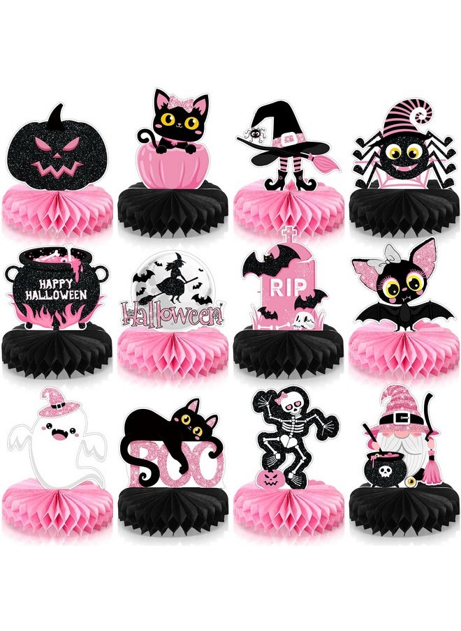 Containlol - 12 Pcs Pink Halloween Baby Shower Decorations Halloween Honeycomb Centerpieces Pink Black Halloween Table Decor Halloween Birthday Table Toppers For Baby Shower Girls Party Table Decor - Image 1