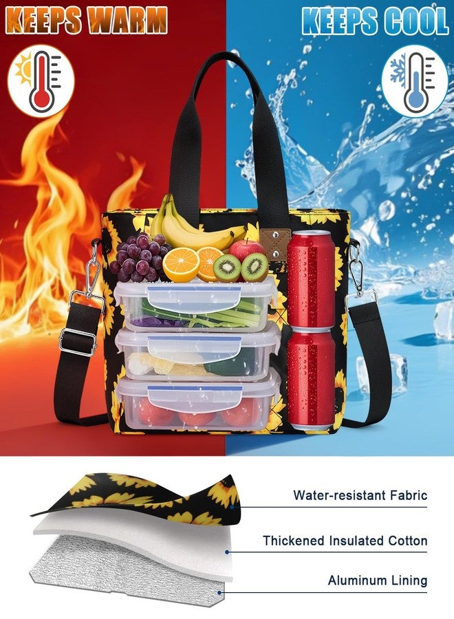 Capolo Insulated Lunch Box for Women & Men - Large Thermal Lunch Bag Women with Removable Shoulder Strap, Reusable Lunch Cooler Tote Bags Purse for Adults Work, Picnic, Hiking, Beach, Travel, LargeSunflower - Image 2