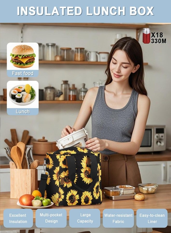 Capolo Insulated Lunch Box for Women & Men - Large Thermal Lunch Bag Women with Removable Shoulder Strap, Reusable Lunch Cooler Tote Bags Purse for Adults Work, Picnic, Hiking, Beach, Travel, LargeSunflower - Image 3