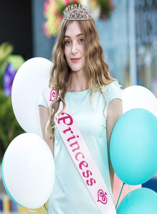 إكساكو وشاح ساتان أميرة من إكساكو للنساء والفتيات، أبيض اللون مع حروف لامعة باللون الأحمر الوردي، مزين بدبوس بروش من اللؤلؤ، إكسسوار للحفلات، هدايا أعياد الميلاد، دعائم تصوير حفلات التخرج، زينة، أوشحة مسابقات الجمال. - Image 5