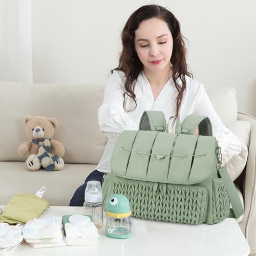 SONARIN Convertible Diaper Bag Backpack Waterproof Nappy Changing Bag Travel Mummy Bag with Changing Pad & Shoulder Strap(Green) - Image 2