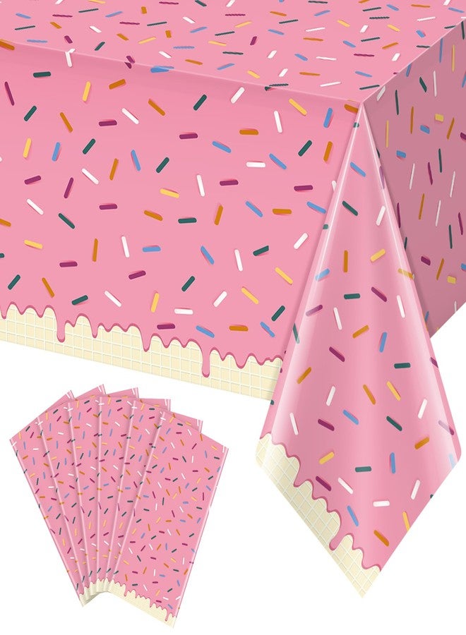 Hallswl 6Pcs Sprinkle Donut Tablecloth, Pink Ice Cream Table Cloth Disposable Plastic Rectangle Table Covers for Baby Girl Sweet One Birthday Donut Grow Up Donut Themed Party Decorations, 54 X 108 Inch - Image 1