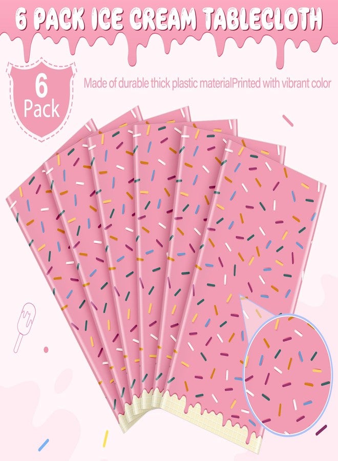 Hallswl 6Pcs Sprinkle Donut Tablecloth, Pink Ice Cream Table Cloth Disposable Plastic Rectangle Table Covers for Baby Girl Sweet One Birthday Donut Grow Up Donut Themed Party Decorations, 54 X 108 Inch - Image 4