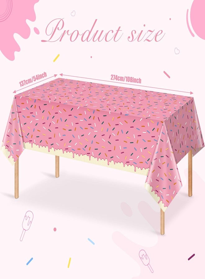 Hallswl 6Pcs Sprinkle Donut Tablecloth, Pink Ice Cream Table Cloth Disposable Plastic Rectangle Table Covers for Baby Girl Sweet One Birthday Donut Grow Up Donut Themed Party Decorations, 54 X 108 Inch - Image 2