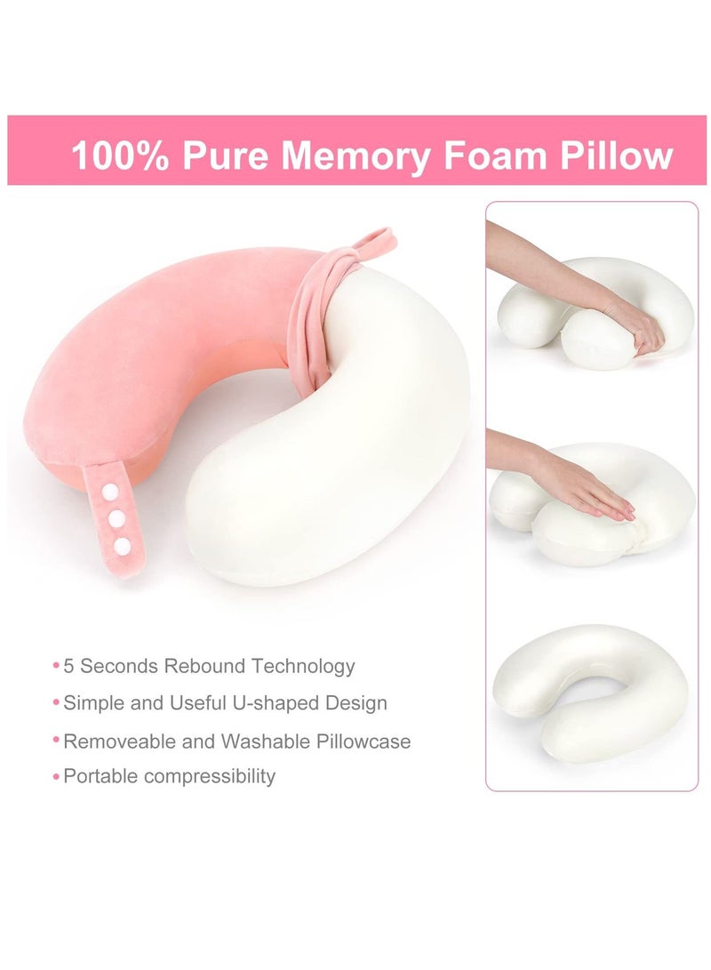 عربست وسادة رقبة للسفر من إسفنج الذاكرة على شكل حرف U لدعم الرأس وسادة ناعمة قابلة للتعديل للطائرة والسيارة والمنزل والمكتب وردي 30x30x8 سم - Image 3