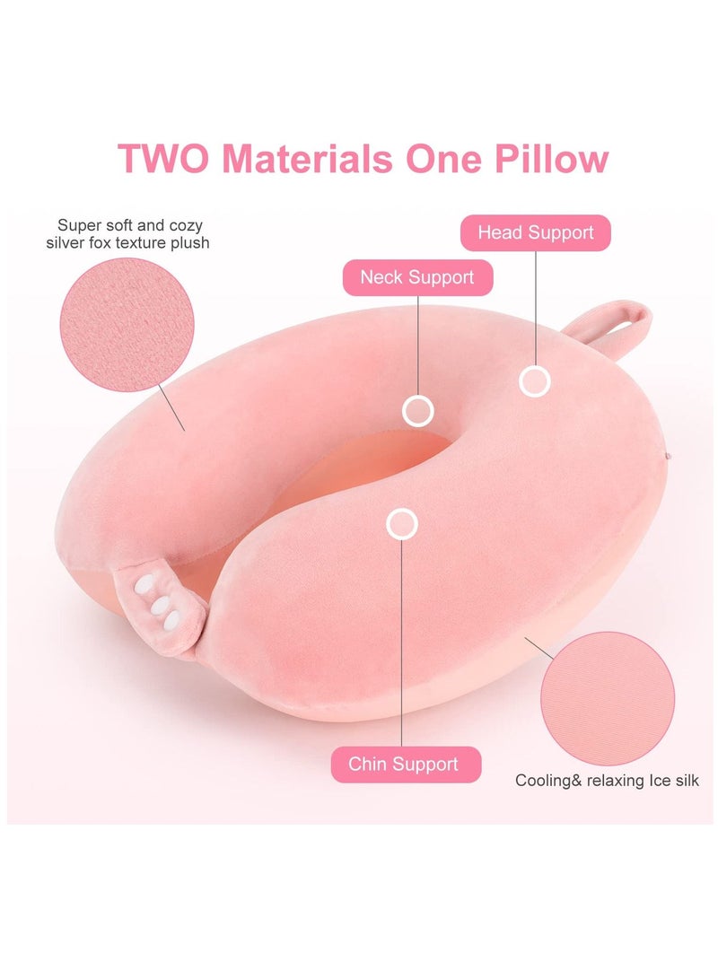 عربست وسادة رقبة للسفر من إسفنج الذاكرة على شكل حرف U لدعم الرأس وسادة ناعمة قابلة للتعديل للطائرة والسيارة والمنزل والمكتب وردي 30x30x8 سم - Image 2