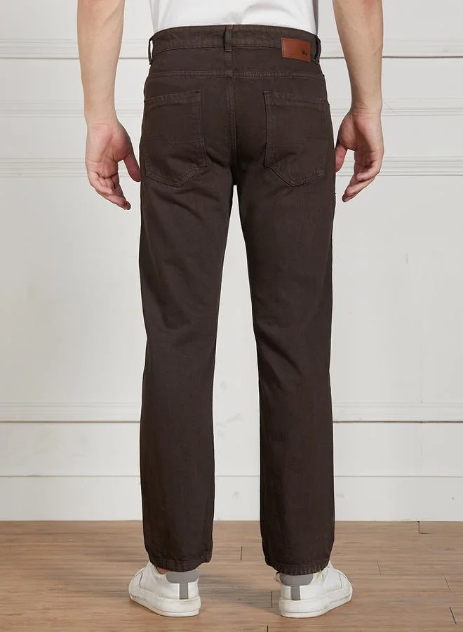 Dennis Lingo Men's Brown Relaxed Fit Jeans - Casual and Versatile Wear