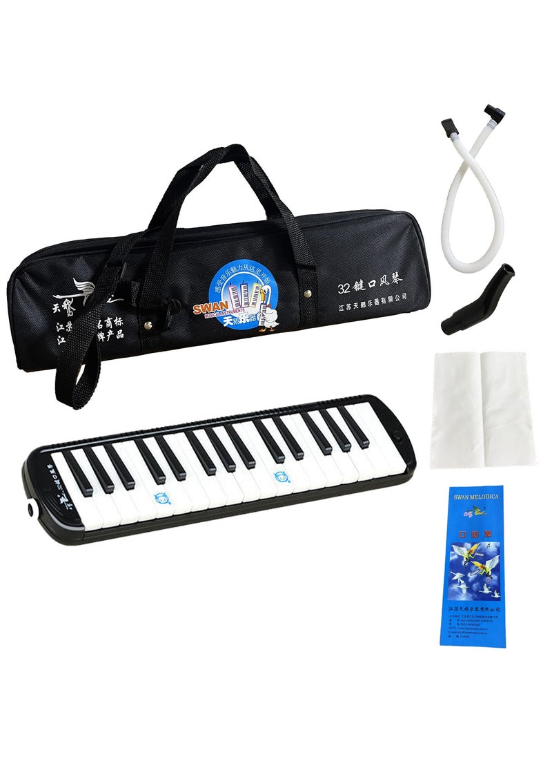 Mike Music - 32 Key Melodica Air Piano Keyboard Mouth Organ, Musical Instrument Melodicas with Carrying Bag, Manual, Double Mouthpieces, Wipe Cloth, Long Tubes (Black) - Image 1