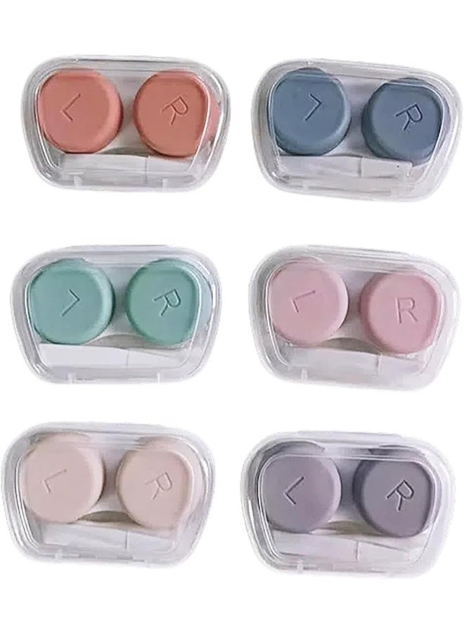 علبة عدسات لاصقة من 6 قطع، علبة عدسات لاصقة محمولة مع ملقط وأداة وضع، مناسبة للسفر، المنزل، المكتب، السكن الجامعي، والاستخدام اليومي، ملونة. - Image 1