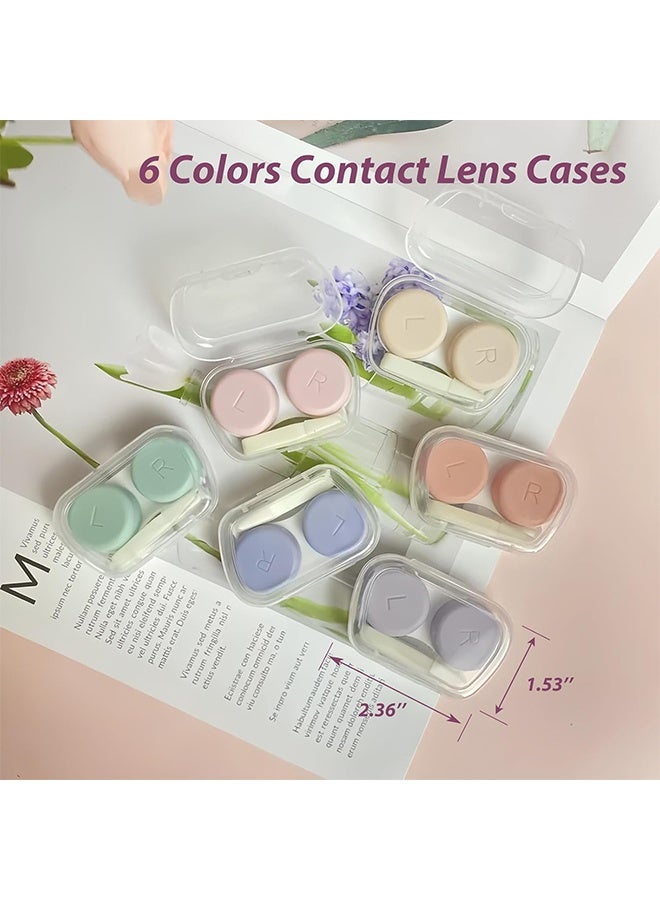علبة عدسات لاصقة من 6 قطع، علبة عدسات لاصقة محمولة مع ملقط وأداة وضع، مناسبة للسفر، المنزل، المكتب، السكن الجامعي، والاستخدام اليومي، ملونة. - Image 2