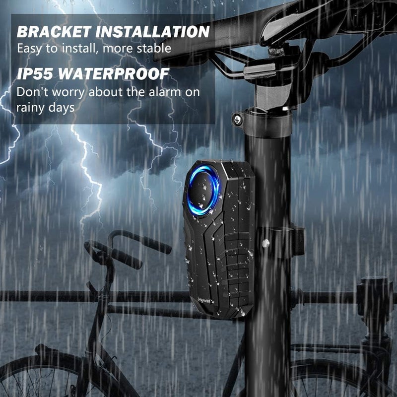 wsdcam Anti-Theft Bike Alarm with Mount, 113dB Burglar Vibration Motorcycle Bicycle Alarm Security System Waterproof Cycle Bike Alarm with Remote - Image 2