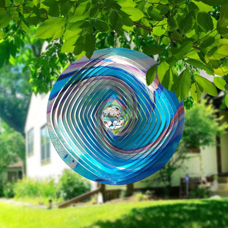 FONMY Mandala Wind Spinner w/Crystal Ball 3D Stainless Steel Hanging Wind Spinner Worth Gift Christmas Decoration Indoor/Outdoor Garden DÃ©cor Kinetic Yard Art 12 Inches Multi Blue Wind Sculpture - Image 4