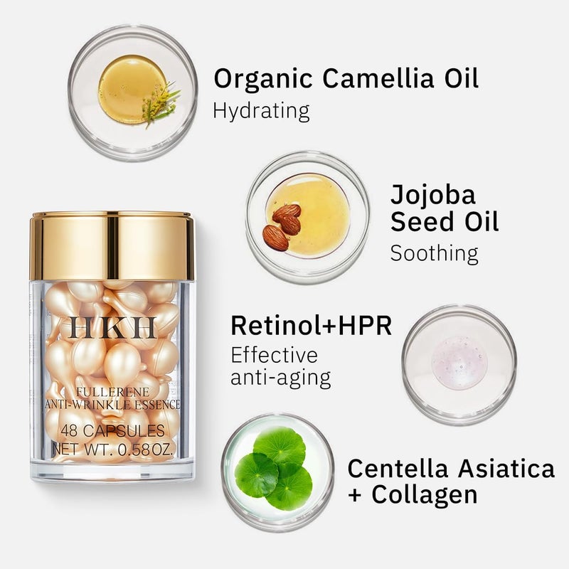HKH Vitamin C Serum Capsules For Face: 48 Caps Anti-Aging Wrinkles With Vit C & Vitamin E Serum For Women Over 30+ - Reducing Fine Lines - Smoothing & Firming Skin - Travel Portable - Image 3