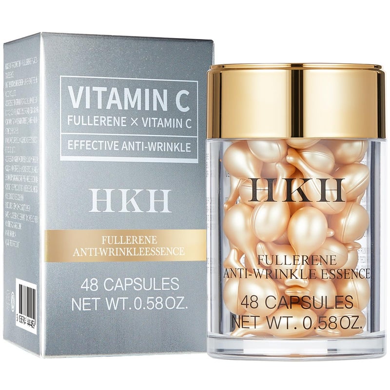 HKH Vitamin C Serum Capsules For Face: 48 Caps Anti-Aging Wrinkles With Vit C & Vitamin E Serum For Women Over 30+ - Reducing Fine Lines - Smoothing & Firming Skin - Travel Portable - Image 1