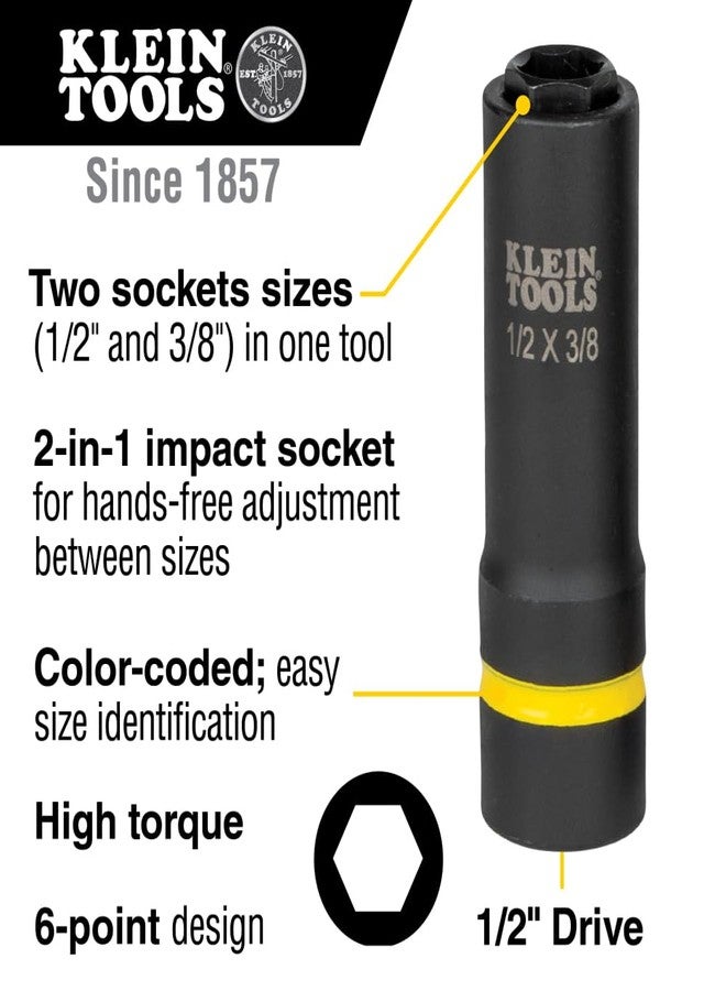 Klein Tools 66061 2-in-1 Deep Impact Socket, 6-Point 1/2-Inch and 3/8-Inch Hex Socket, use with Impact Wrenches BAT20-CW, BAT20-CW - Image 2
