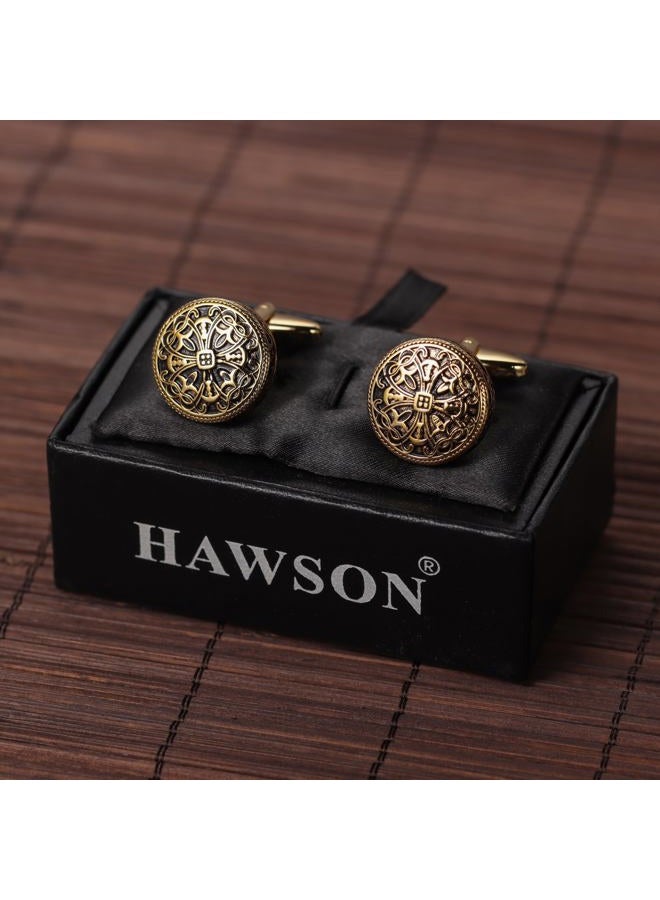 HAWSON Cufflinks and Studs for Men - Vintage Carbon Fiber Enamel Cufflinks and Pins Set Tuxedo Shirt for Regular Wedding Business Accessories, Metal, No Gemstones - Image 5