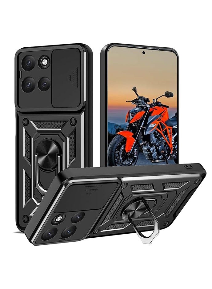 Compatible for Motorola Moto G86 5G Case with Sliding Camera, Integrated 360 Degree Rotating Ring Kickstand, Shockproof Protective Cover, Anti-Fall Drop Protection, Shockproof Case, Black - Image 1