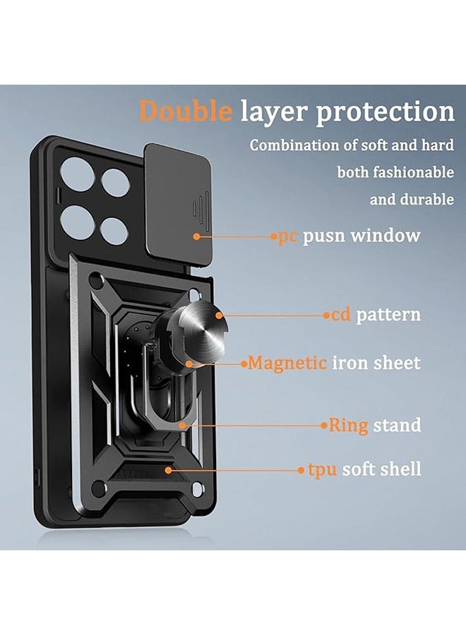 Compatible for Motorola Moto G86 5G Case with Sliding Camera, Integrated 360 Degree Rotating Ring Kickstand, Shockproof Protective Cover, Anti-Fall Drop Protection, Shockproof Case, Black - Image 2