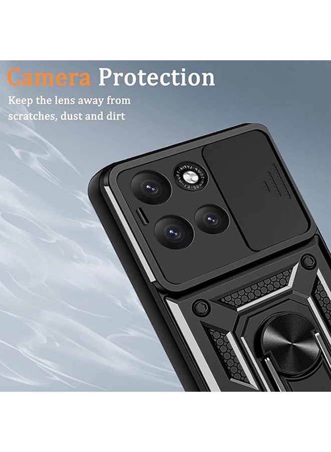 Compatible for Motorola Moto G86 5G Case with Sliding Camera, Integrated 360 Degree Rotating Ring Kickstand, Shockproof Protective Cover, Anti-Fall Drop Protection, Shockproof Case, Black - Image 4