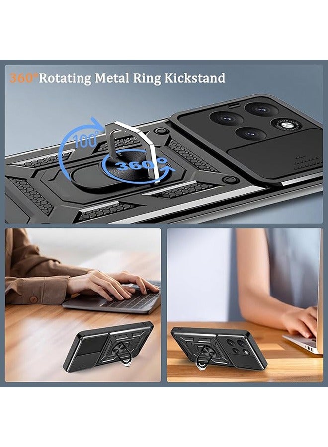 Compatible for Motorola Moto G86 5G Case with Sliding Camera, Integrated 360 Degree Rotating Ring Kickstand, Shockproof Protective Cover, Anti-Fall Drop Protection, Shockproof Case, Black - Image 3