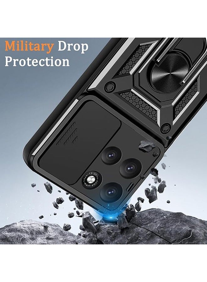 Compatible for Motorola Moto G86 5G Case with Sliding Camera, Integrated 360 Degree Rotating Ring Kickstand, Shockproof Protective Cover, Anti-Fall Drop Protection, Shockproof Case, Black - Image 5