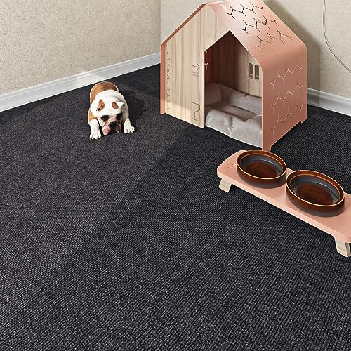 Livelynine 16pcs Carpet Tiles Dark Grey Carpet Squares with Padding Attached Garage Carpet Flooring Anti Slip Washable Rug Tiles for Floor Tile Bedroom Rubber Square Rug Non Slip Padded 118x118 - Image 3