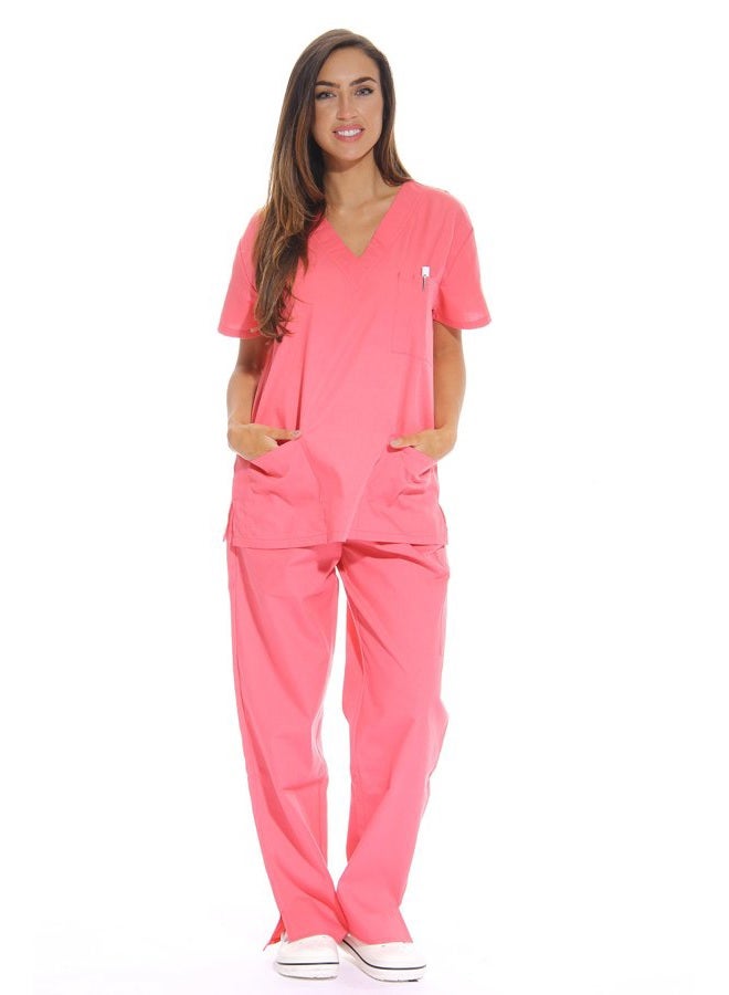 Just Love Women's Six Pocket Medical Scrubs Set (V-Neck with Cargo Pant), Coral, 3X - Image 1
