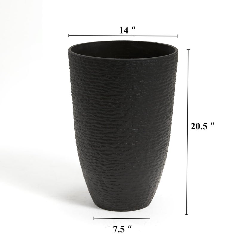 WORTH Garden 21" H Tall Planters 2 Pack - 14'' Dia Resin Large Round Black Flower Pots for Outdoor Plants Trees - Imitation Stone Finish Plastic Indoor Front Porch 9 Gallon Decorative Container Patio - Image 3