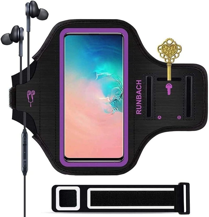 RUNBACH Armband for Samsung Galaxy S25/S24/S23/S22/S21/S20/S10/S9/S8 up to 6.2",Water Resistant Running Exercise Gym Bag with Card Slot and Key Holder (Purple) - Image 1