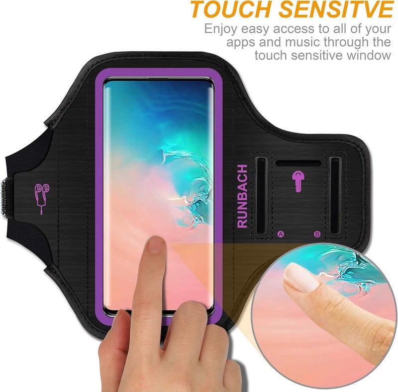 RUNBACH Armband for Samsung Galaxy S25/S24/S23/S22/S21/S20/S10/S9/S8 up to 6.2",Water Resistant Running Exercise Gym Bag with Card Slot and Key Holder (Purple) - Image 3