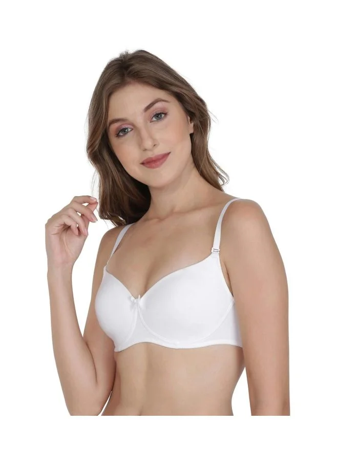 Jockey White FE23 Women Wire free Padded Super Combed Cotton Elastane Stretch Medium Coverage Multiway Styling T Shirt Bra with Detachable Straps for Women | Best Price UAE