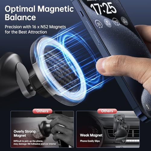 SYNCWIRE MagSafe Car Mount - Flexible Rotation Magnetic Phone Holder for Dash, Strong Magnets, Universal Compatible iPhone, Samsung, Pixel - MagSafe Car Accessories - Image 5