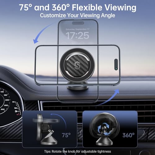SYNCWIRE MagSafe Car Mount - Flexible Rotation Magnetic Phone Holder for Dash, Strong Magnets, Universal Compatible iPhone, Samsung, Pixel - MagSafe Car Accessories - Image 4