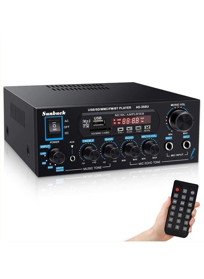 Sunbuck Small Amplifier, 400Wx2 Stereo Receiver for Home Audio, Optical/Coaxial Jacks for TV/CD/DVD/LP/PC, Support 192kHz Audio, Bluetooth Amplifier with RCA/USB/FM/AUX, Receiver for Speaker, AS-35BU - Image 1