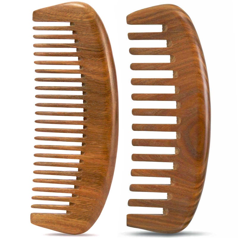 Moreinday Wooden Comb for Women Hair Growth Wide Tooth for Curly Hair Labor Comb 2 Pack Sandalwood