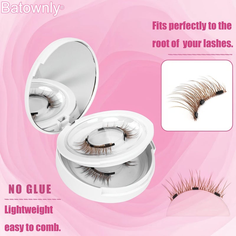 2 Pairs Brown Magnetic False Eyelashes Reusable Natural Look No Glue Required Easy To Apply With Eyelash Curler - Image 1