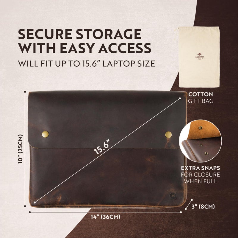 moonster Leather Folder, Full Grain Leather File Folder Organizer Document Holder, Leather Portfolio for Men â€“Spacious Leather Folio Laptop Sleeve Case - Fits 13" 14" 15â€ Laptops, MacBook and Tablets - Image 3