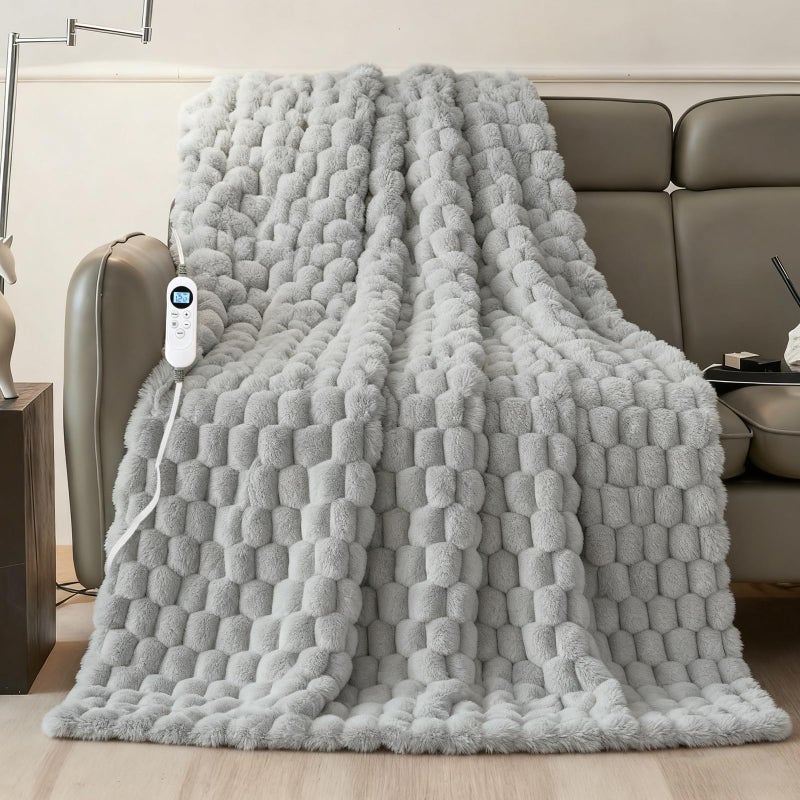 Eastsora Heated Blanket Throw 50" x 60" Soft Ribbed Faux Fur Flannel Fast Heating 12 Heat Levels 1â€“12H Timer & Overheat Protection & Auto Shut-Off & ETL FCC & Machine Washable Heated Throw - Image 1
