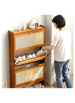 XICEN Shoe Cabinet,Shoe Storage Organizer, Wooden Shoe Rack for Door, Free Standing Shoe Racks for Entryway, 2&3 Flip Drawers Rattan Shoe Organizer  - Image 3