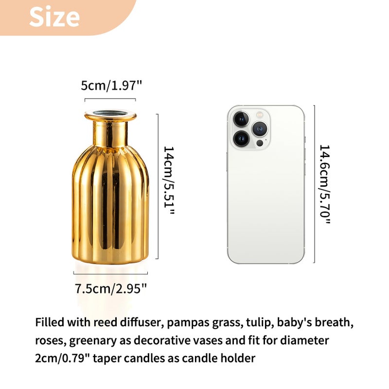 Nuptio Bud المزهريات Glass Gold: 6 PCS مزهرية صغيرة محددة للزهور - زجاجة زهرة عتيقة مصغرة مزهريات واحدة متنوعة لمركز الزفاف المركزية - Image 5