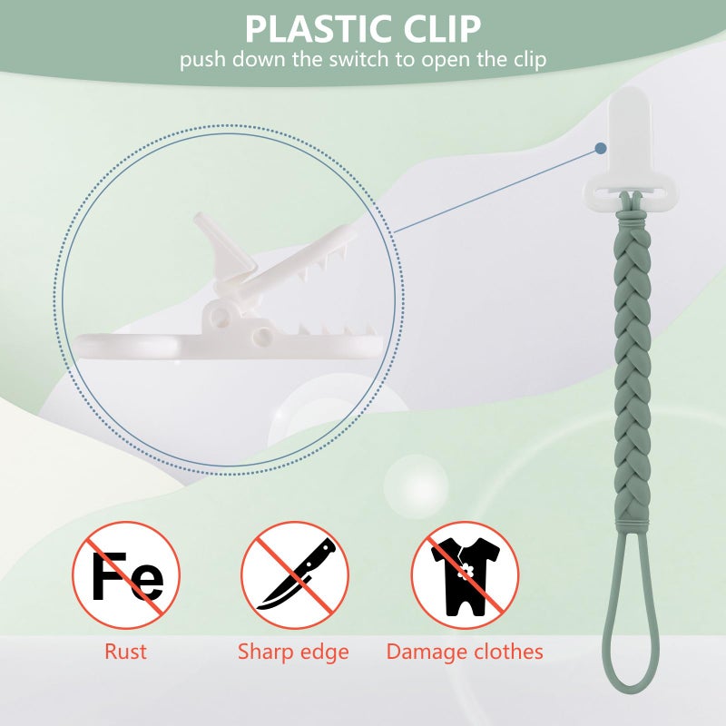 Slotic 4-Pack Silicone Pacifier Clips with a Woven Rope Shape for Baby Boys and Girls - Flexible and Rust-Free Holders for Teething Relief and Baby Essentials, Safe for Newborns (Grey) - Image 2