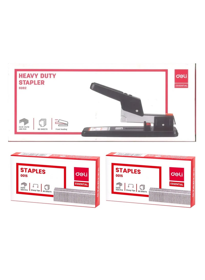 Deli مُدبِّس ثقيل يتحمل سعة 60 ورقة مع عبوتين من الدبابيس - Image 1