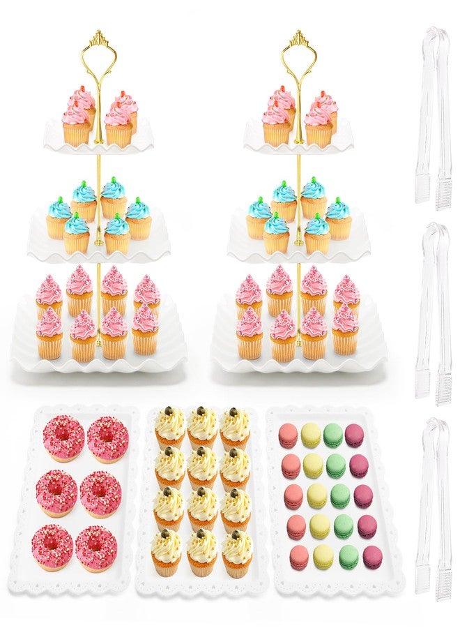 Coitak 8 Pieces Cupcake Stand Set, 2 PCS 3 Tier Cupcake Stands with 3 PCS Appetizer Trays, 3 PCS Serving Tongs, Dessert Tower Tray for Tea Party - Image 1