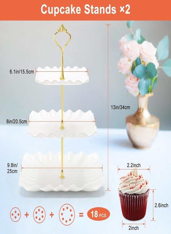 Coitak 8 Pieces Cupcake Stand Set, 2 PCS 3 Tier Cupcake Stands with 3 PCS Appetizer Trays, 3 PCS Serving Tongs, Dessert Tower Tray for Tea Party - Image 2