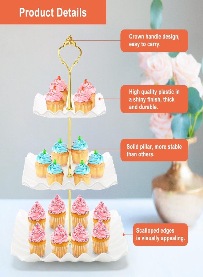 Coitak 8 Pieces Cupcake Stand Set, 2 PCS 3 Tier Cupcake Stands with 3 PCS Appetizer Trays, 3 PCS Serving Tongs, Dessert Tower Tray for Tea Party - Image 4