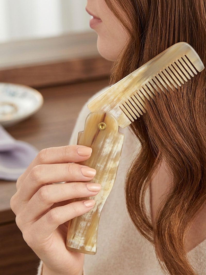 Foldable Horn Comb Pocket Comb 1pc Massage Comb Hairdressing Design Tool Portable Hair Care Tool - Image 1