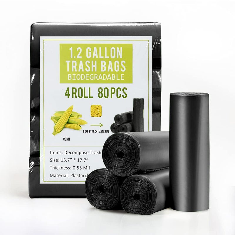 12 Gallon Small Garbage Bags Biodegradable 5 Liter Mini Strong Bathroom Trash Bags with Tear Leak Resistant Recycling EcoFriendly Trash Can Liner Black 80 Counts
