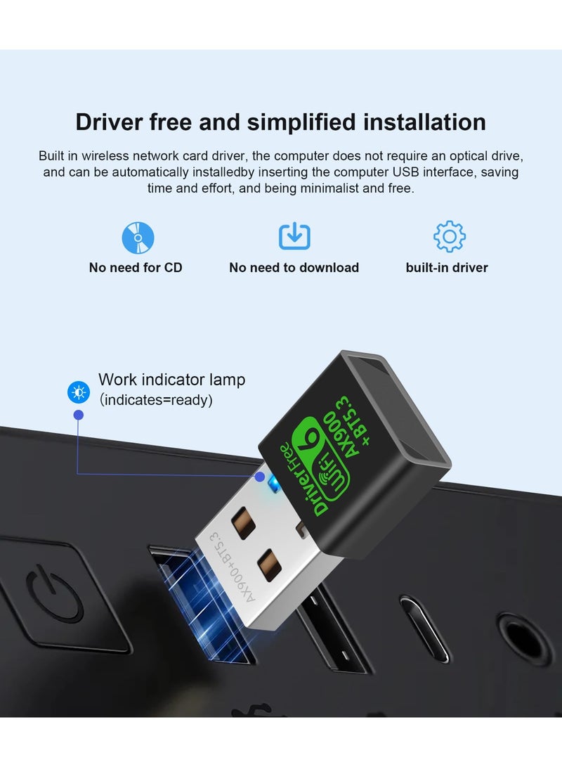 AX900M USB WiFi 6 Adapter for Laptop,2 in 1 Bluetooth 5.3 Dual Band 5/2.4Ghz Wireless Network Adapter ，Built-in Driver for PC/Laptop/Desktop 4dBi Antenna Compatible with Windows 10/11 - Image 3