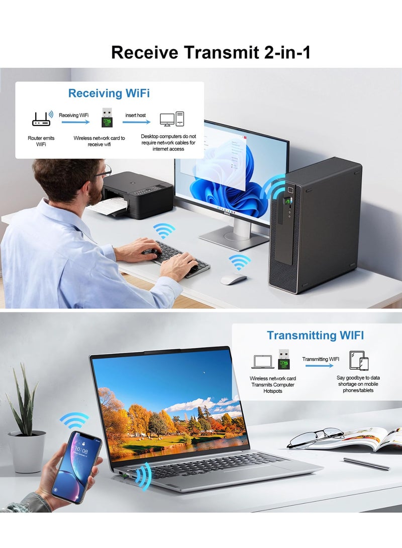 AX900M USB WiFi 6 Adapter for Laptop,2 in 1 Bluetooth 5.3 Dual Band 5/2.4Ghz Wireless Network Adapter ，Built-in Driver for PC/Laptop/Desktop 4dBi Antenna Compatible with Windows 10/11 - Image 5