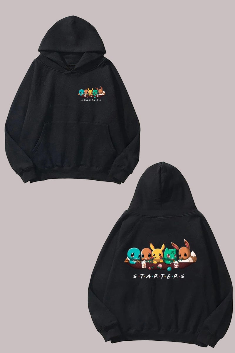 The Wert Unisex Pokemon Pikachu Design Front Back Printed Regular Fit Black Sweatshirt - Image 1